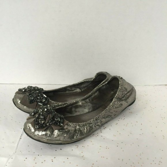 Tory Burch Azalea Silver Bow Flats - 9.5 - Picture 3 of 8